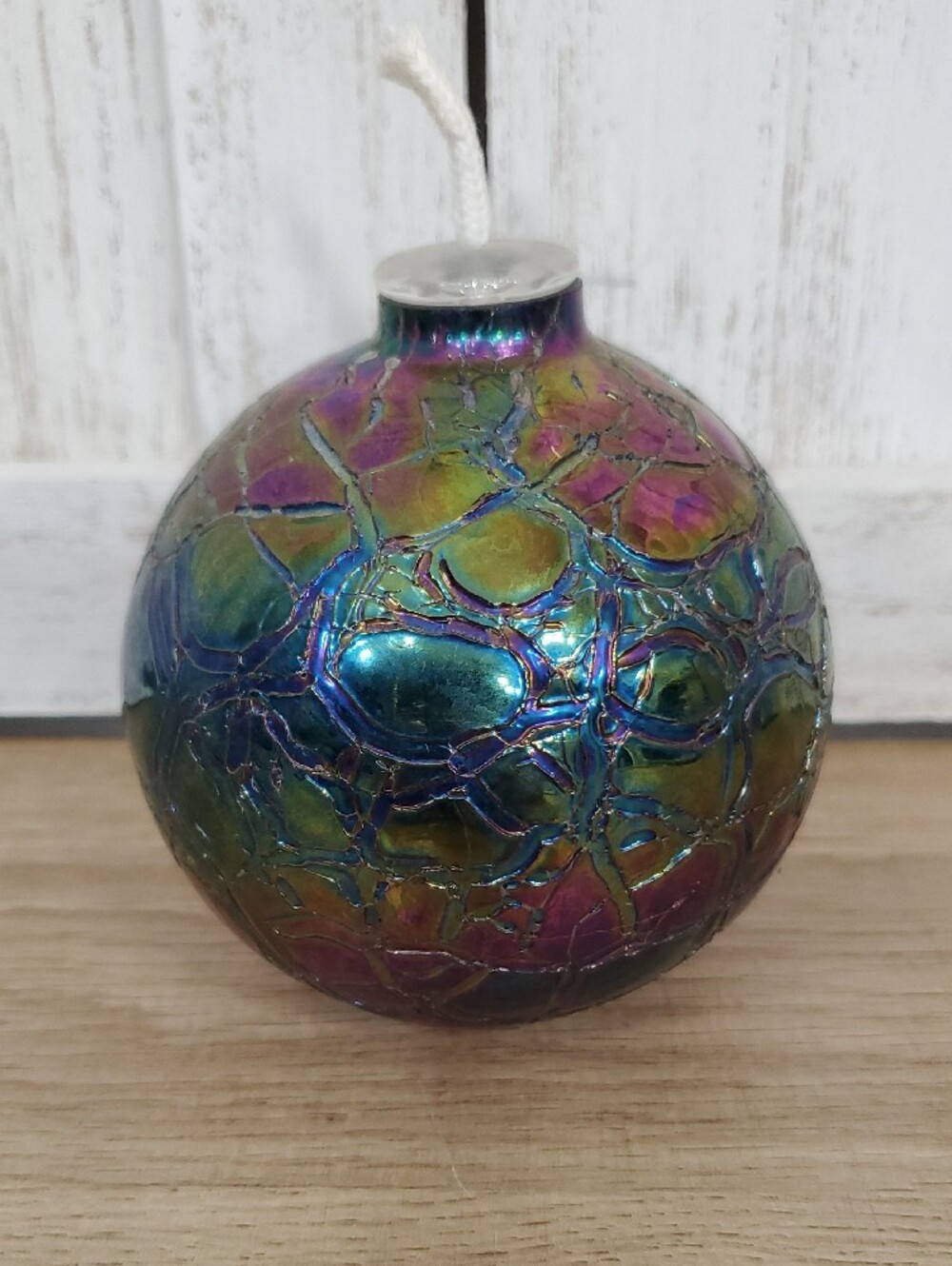 Hand Blown Iridescent Crackle Glass Oil Lamp Candle